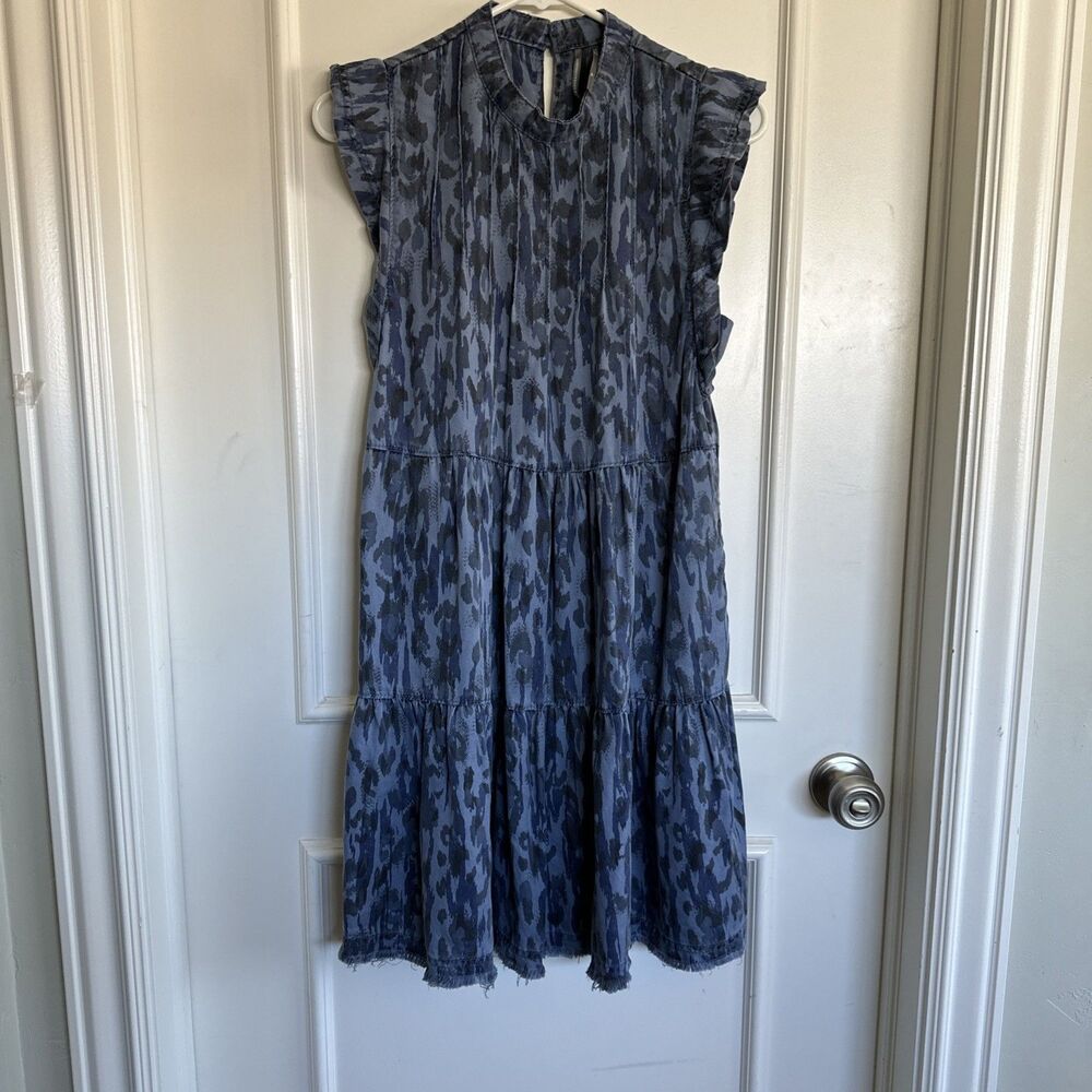 Anthropologie Blue Jenee Tiered Tunic Animal Print  Dress Size XS Women’s Pocket